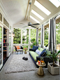 Transitional tile porch idea in Atlanta with a roof extension