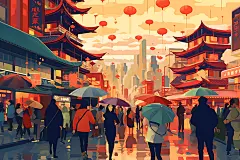 集市赶集户外市集扁平风插画