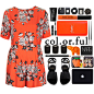 A fashion look from March 2015 featuring floral romper, leather shoes and orange leather purse. Browse and shop related looks.