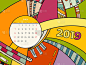 2019年7月日历抽象当代艺术矢量。桌面，屏幕，桌面07月，2019年，缤纷2019日历模板，日程模
