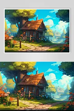 数字艺术AI郊外乡村风景插画-众图网