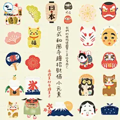日式卡通可爱招财猫咪手绘装饰插画墙贴纸平面包装设计素材图片-淘宝网