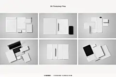 6款平铺极简信纸信封名片品牌VI应用设计作品展示效果图ps样机