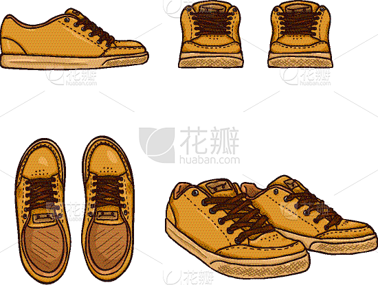set cartoon skaters shoes top side and front素材-花瓣网