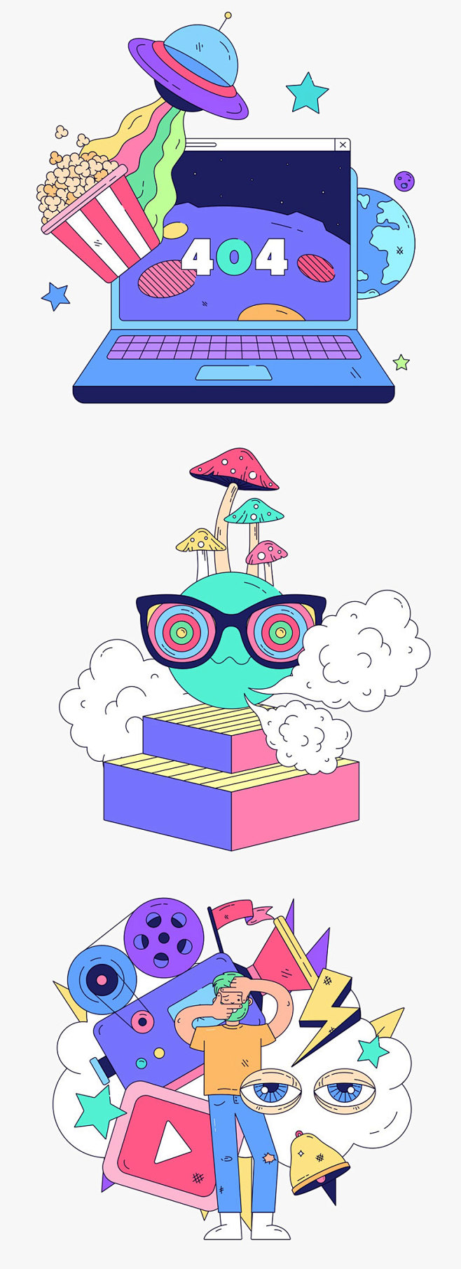 时尚色彩孟菲斯风格互联网产品创意UI场景...