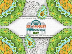 8月15日是印度独立日。带有阿拉伯花纹图案的贺卡。佩斯利和曼荼罗。矢量插图。
