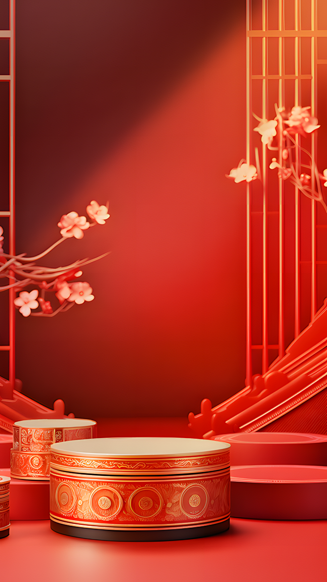 年货节电商促销中国风中式展台背景图片素材...