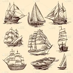 船和小船素描集