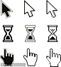 像素光标图标箭头，沙漏，手鼠标
Pixel cursors icons-arrow, hourglass, hand mouse