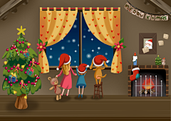 一家人欢度圣诞节插画