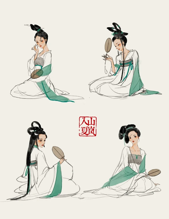 汉服姿势|执扇坐姿1234