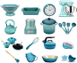 Brighten your kitchen with retro aqua kitchen tools and appliances.@北坤人素材