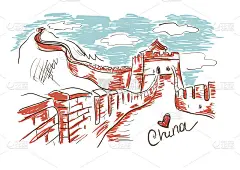 中国长城素描插图