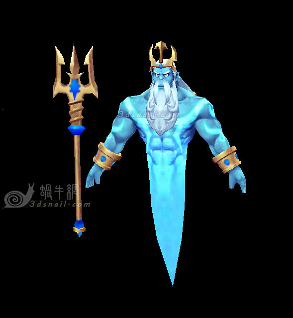 海神波塞冬，北欧神话人物，海王水妖王水域怪物boss - 怪物3d模型 3dsnail模型网