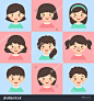 Set of Kids Pink Blue Turquoise. Vector illustration set of cute kids cartoon Character with different hair style.-背景/素材,人物-海洛创意(HelloRF)-Shutterstock中国独家合作伙伴-正版素材在线交易平台-站酷旗下品牌