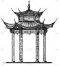 亚洲矢量标志设计模板。寺庙或建筑图标