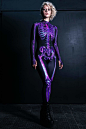 Purple Skeleton Costume : One piece, one style, one way - your way! Put rave in a nutshell in this glam skeleton masterpiece costume designed in amethyst purple and pitch black - with a gentle body-shaping effect, a couple of badass thumb holes on the sle