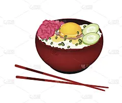 一碗煮饭配生鸡蛋和金枪鱼