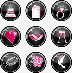 手绘婚礼标志 https://88ICON.com 集体婚礼 婚礼 结婚 典礼 捧花 戒指 蛋糕 标志 黑色