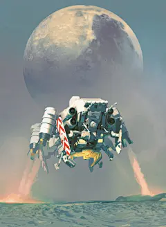 Landing sequence, Pascal Blanché : Inspired by 70s covers.