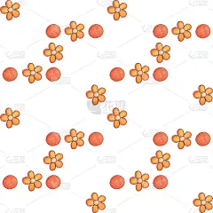 橙色水彩花和圆无缝图案