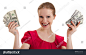 stock-photo-pretty-funny-young-woman-in-a-red-blouse-holds-the-money-american-dollars-isolated-on-a-white-97497965.jpg (1500×951)