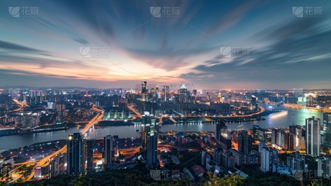 建筑系列通用城市高空视角夜景图片背景素材