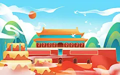 国庆 国庆节抗战胜利日71建党节国潮建党日国庆周年原创插画海报