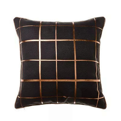 样板房现代北欧风格几何黑色拼金皮腰枕沙发...