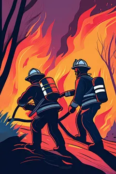 AI数字艺术消防员救火背影图片-众图网