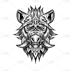 猪,2019,式样,公猪,动物头,华丽的,动物,绘制,花