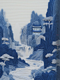 刺绣山水涧·青花
