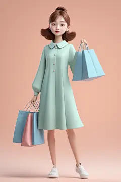 击穿底价双12电商购物女孩人物模型