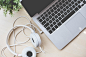 MacBook, Headphones and Flower Free Image Download
