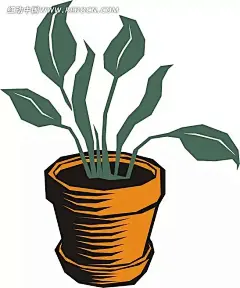 手绘橙色花盆里的墨绿色植物插画|橙色花盆|矢量素材|手绘|叶子|植物|植物图片|植物图案|植物花纹