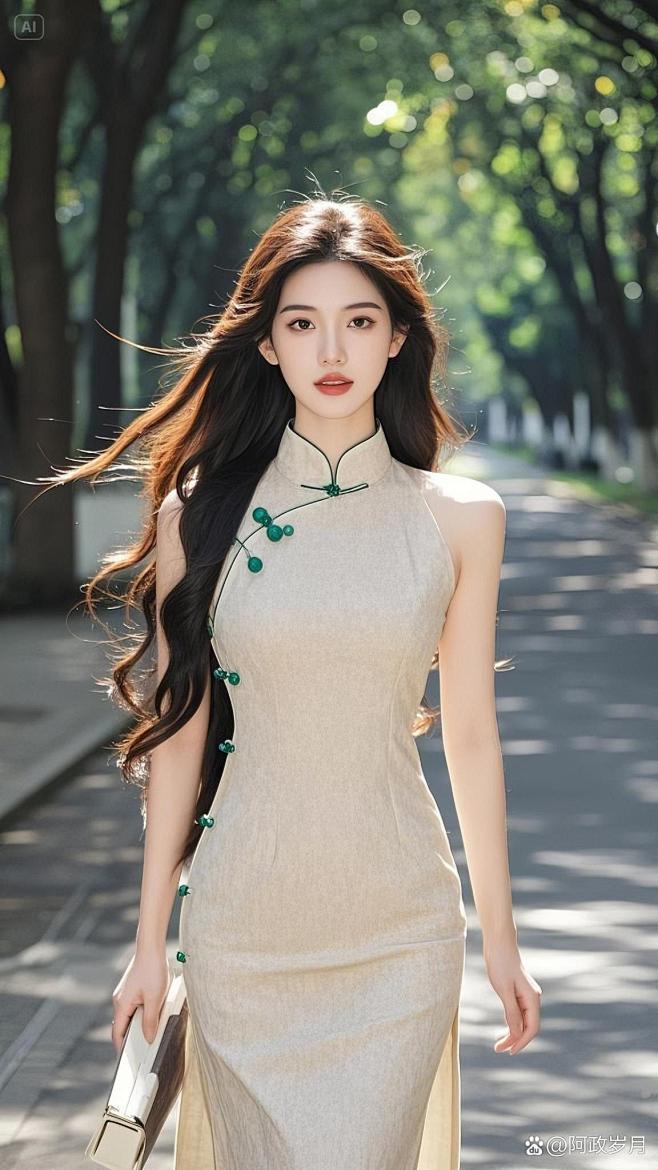 林荫道上的旗袍佳人：书香与优雅的...@...