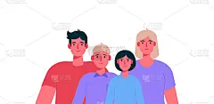 大大的幸福全家福。父亲，母亲，儿子和女儿在一起。矢量插图在一个平坦的卡通风格
