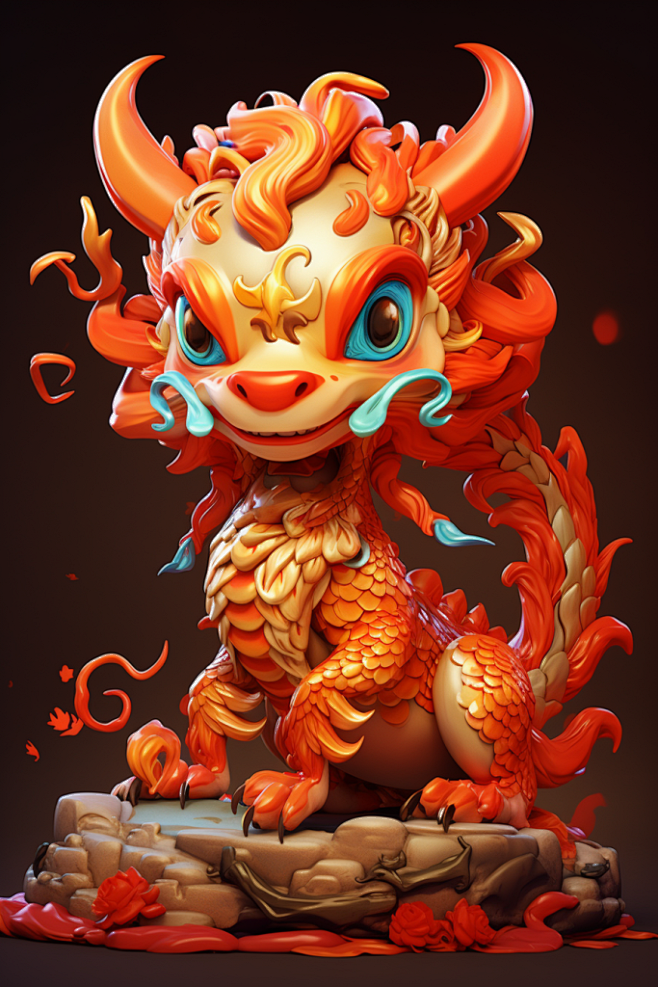 俏皮可爱新年传统艺术中国龙模型