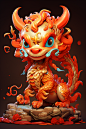 俏皮可爱新年传统艺术中国龙模型