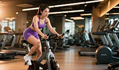健身房骑动感单车健身的美女图片
