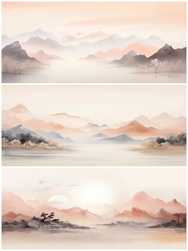 东方美学-粉色系山水|新中式国风风景插画-花瓣网