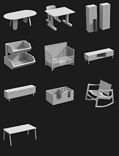 Miau喵素材采集到100款家居家具桌椅凳子沙发床茶几OBJ格式模型可商用