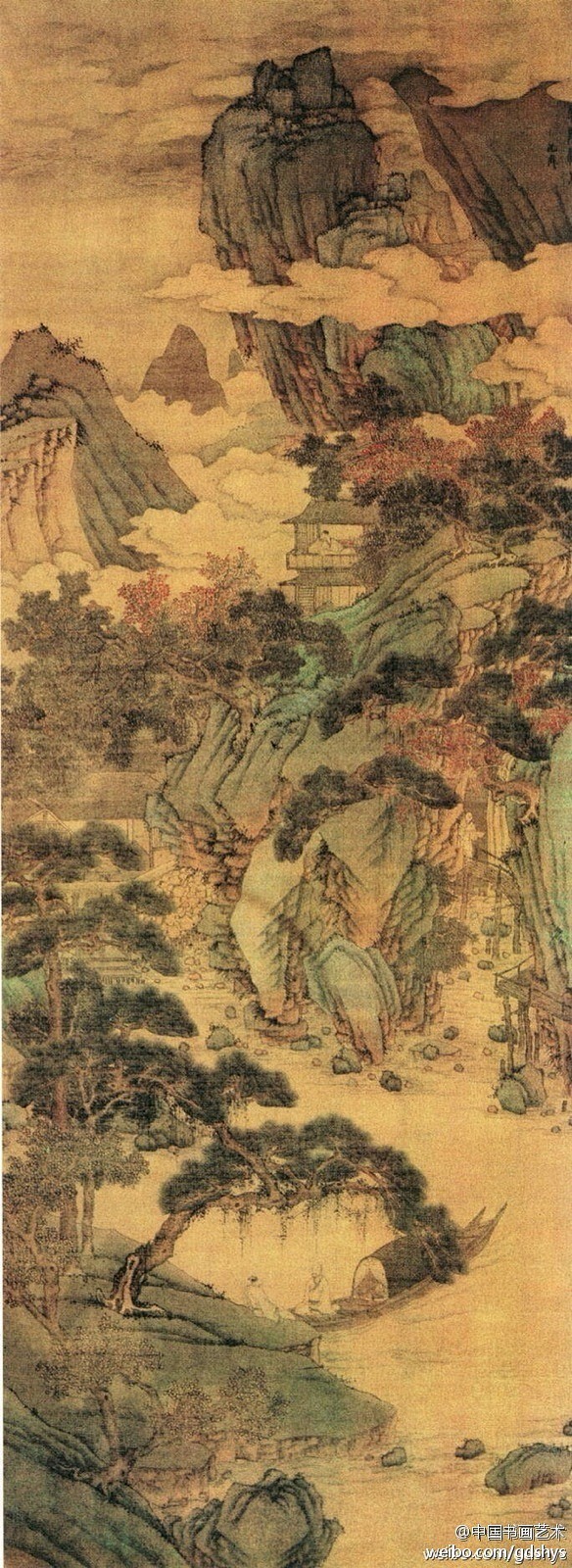 【 明 沈周《云际停舟图》】 此图为工笔...