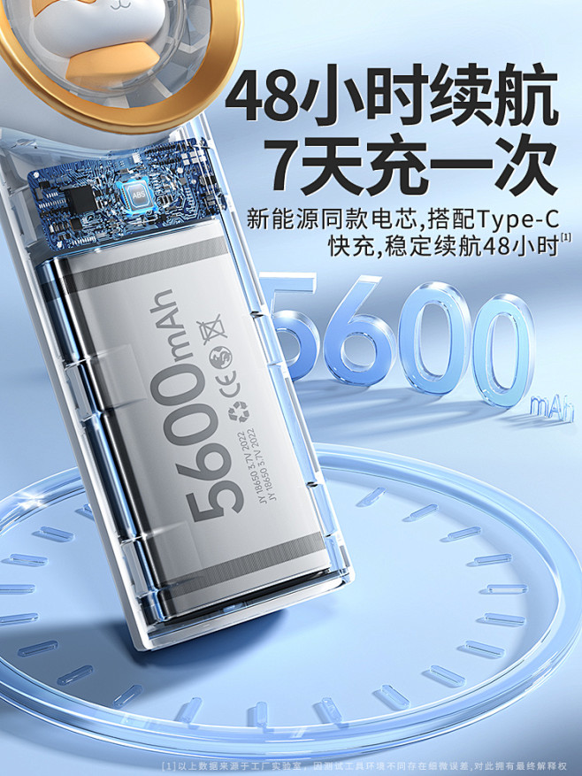 艾芭莎涡轮手持小风扇便携式随身小型usb...