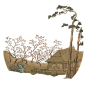中国水墨工笔村庄桃花茅屋石松PNG