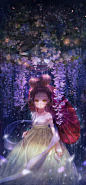 子夜春雨，藤花架下，故人去，燕子归。-李若绮_唐朝,子夜,春雨,小七,原创_涂鸦王国插画