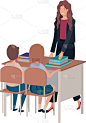 教室,教师,女性,男孩,教科书,书,人,室内,图像,书桌