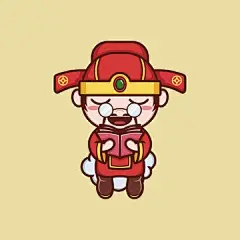 点击来源直接获取大图文件 |可爱的卡通财神在中国新年读书。吉祥物标志或贴纸的矢量插图