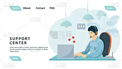 客服呼叫中心有人用耳机和笔记本电脑支持网页设计和移动应用程序平面设计