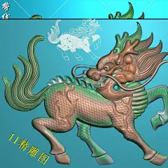 11精雕图网站ZDQ-P027单只麒麟拼图素材带线